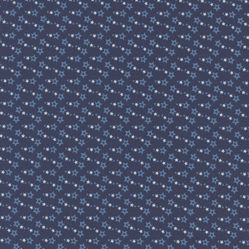 Navy blue fabric with tiny stars in blue and white.