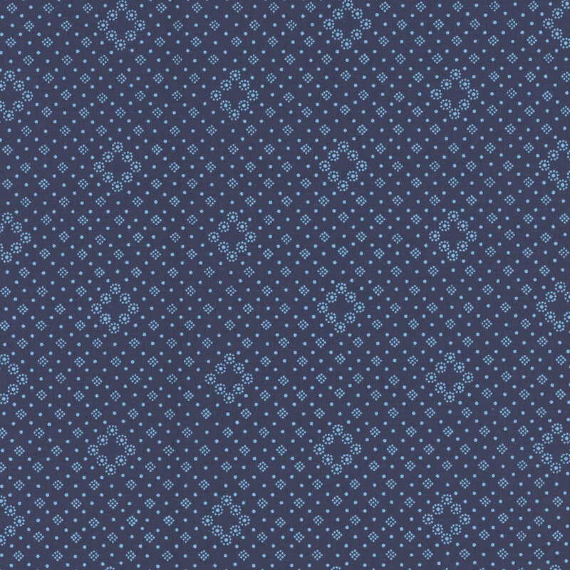 Navy blue fabric with tiny light blue dotted diamonds in a geometric design.