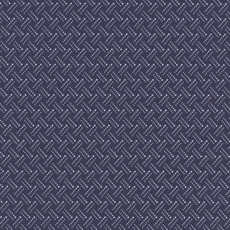 Navy blue fabric with tiny white dots in a basket weave design.