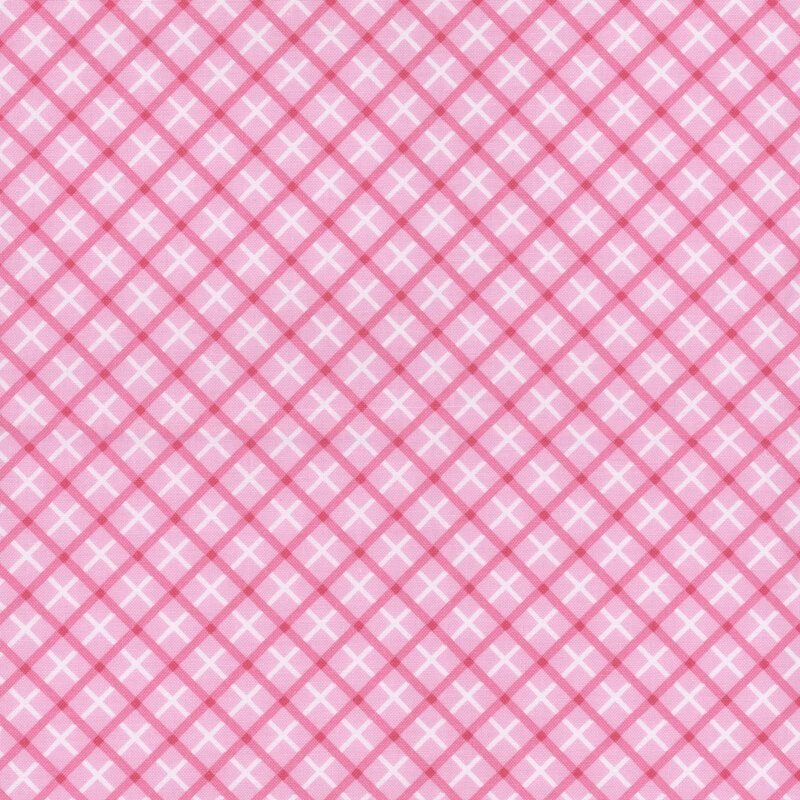 lovely pink fabric featuring darker pink and white thin plaid lines