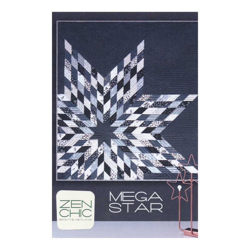 The front of the Mega Star pattern showing the finished quilt