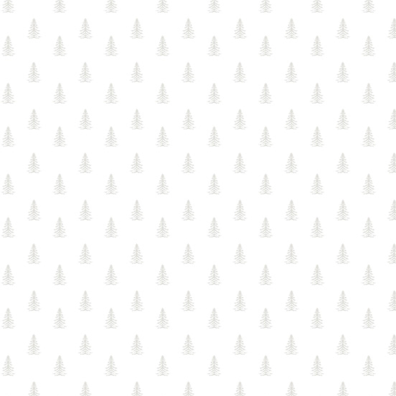white fabric featuring alternating rows of little white evergreen trees