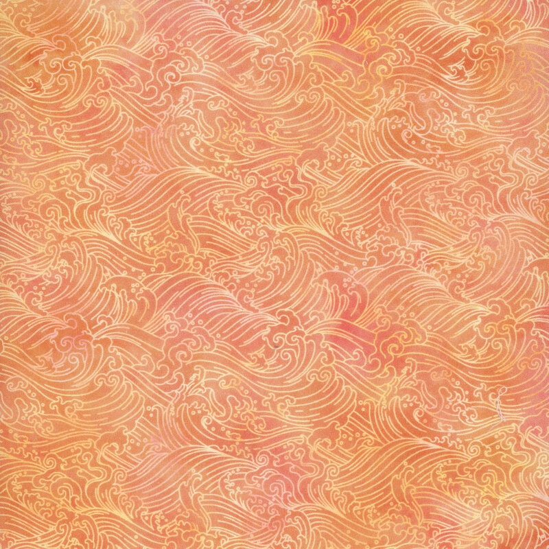 lovely mottled peach fabric featuring crashing waves