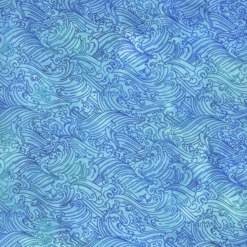 lovely mottled light blue fabric featuring crashing waves