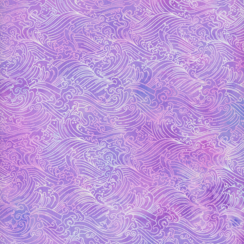 lovely mottled lilac fabric features crashing waves
