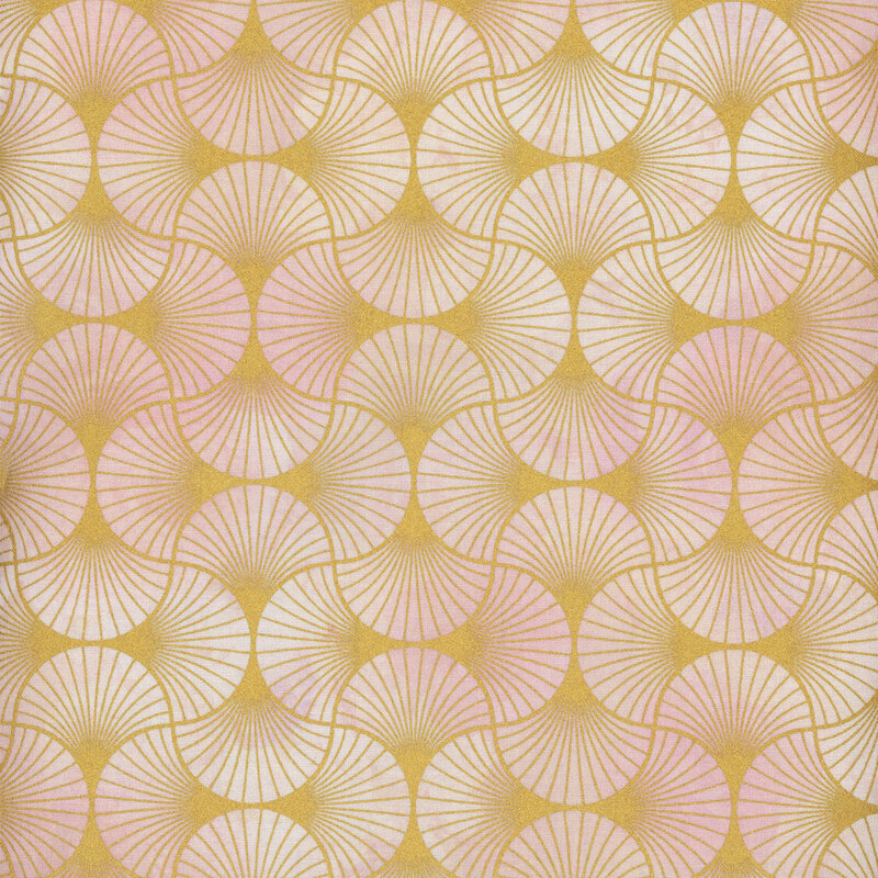 Champagne pink fabric with metallic gold lined fans
