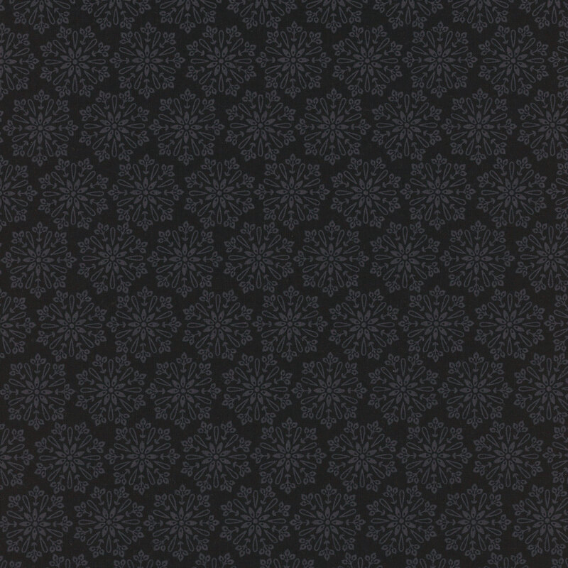 Black fabric with gray round flowers packed together all over