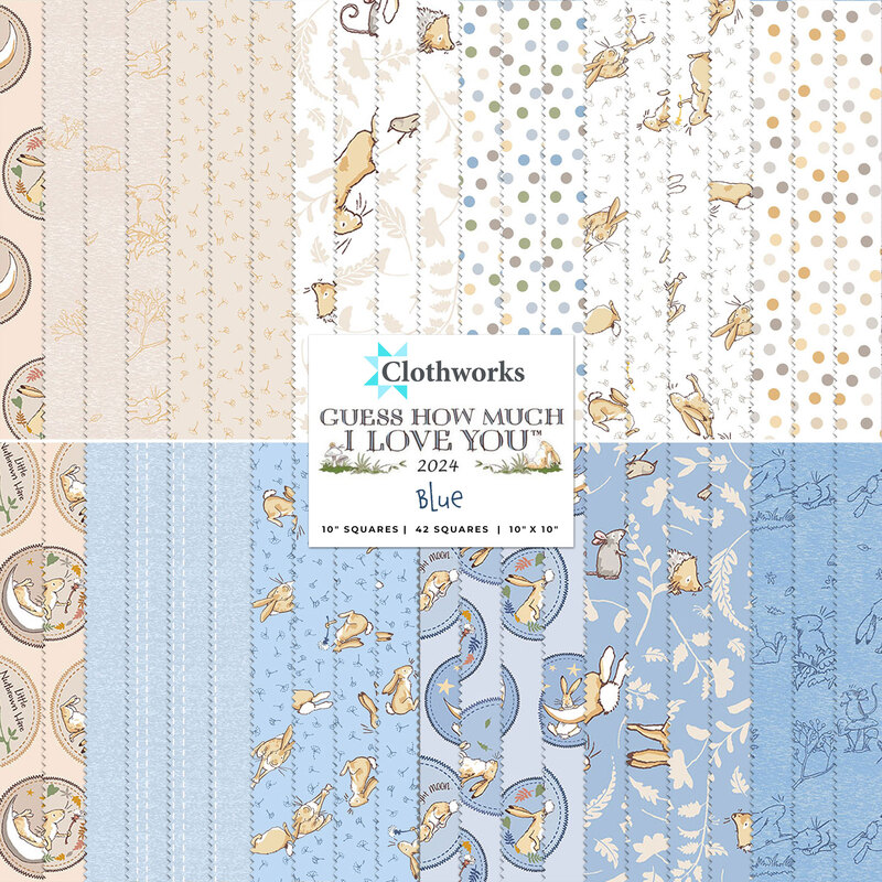Collage image of fabrics included in the Guess How Much I Love You 2024 collection