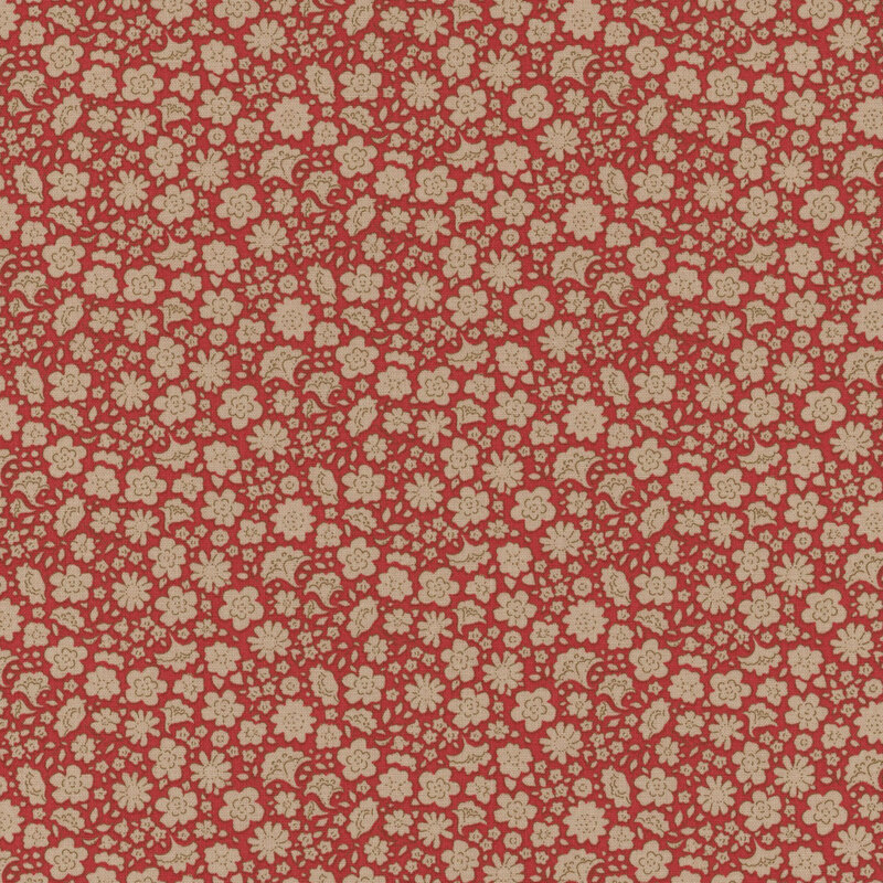 Red fabric with small cream flowers tossed all over