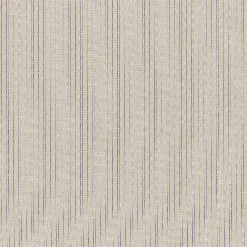 Cream/taupe fabric with blue stitched pinstripes