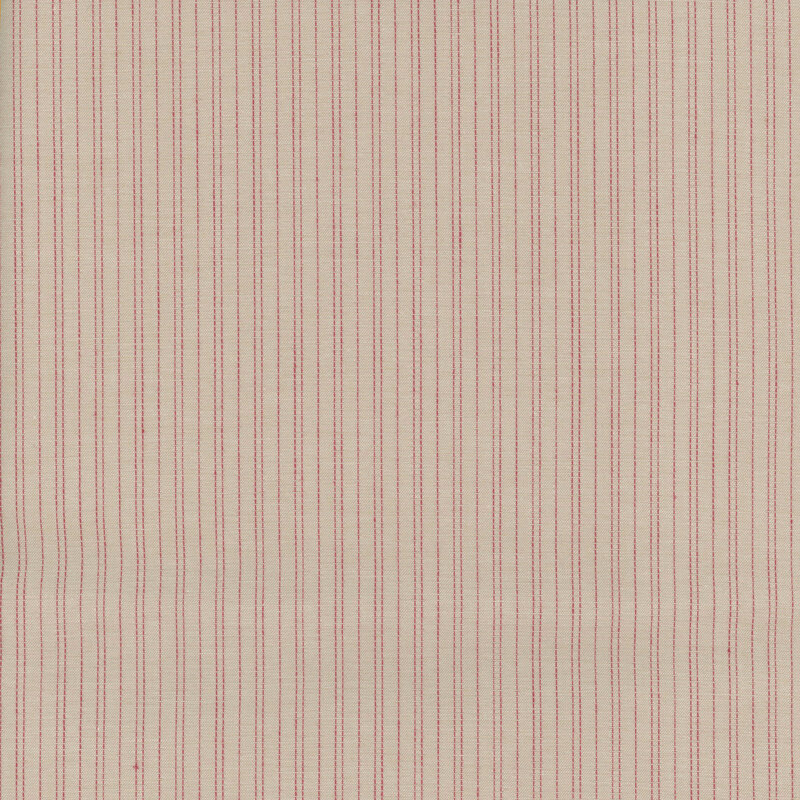 Cream/taupe fabric with red stitched pinstripes