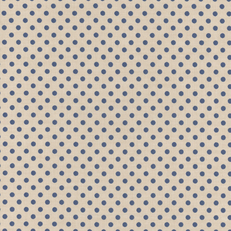Cream fabric with blue polka dots