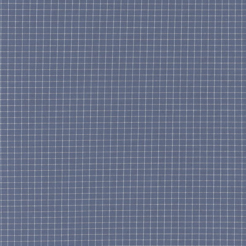 Blue simple plaid fabric with white gridlines