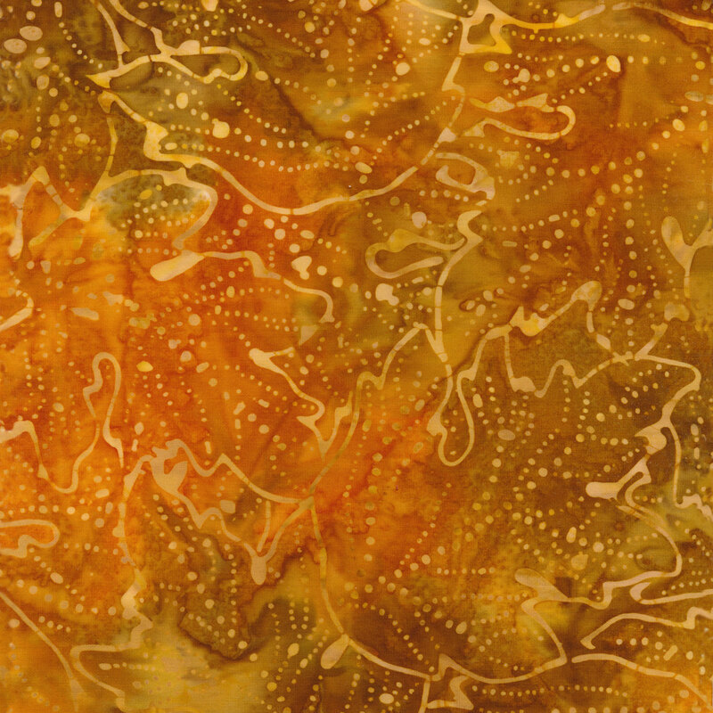 Orange mottled fabric with a random pattern of swirls and dots.