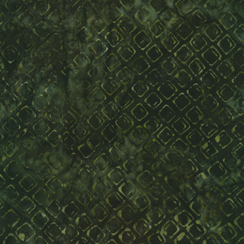 Mottled green fabric with a pattern of mottled sage diamonds in a tile design.