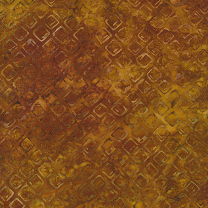 Mottled russet fabric with a pattern of mottled brown diamonds in a tile design.