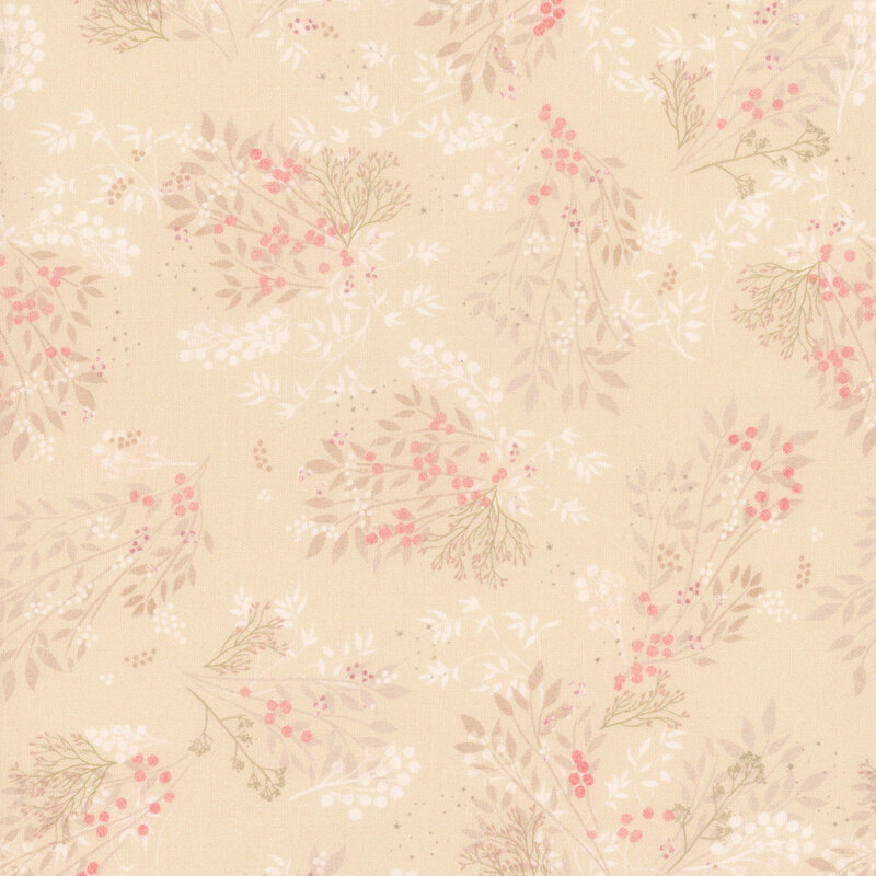 lovely natural cream fabric with scattered wildflowers and forest brush