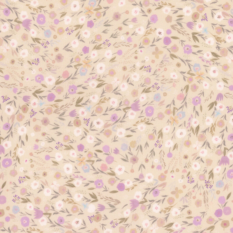 elegant deep cream fabric with scattered wildflower blooms