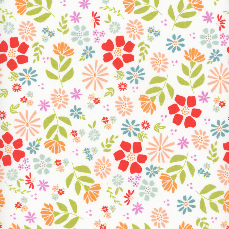 white fabric featuring a colorful floral design