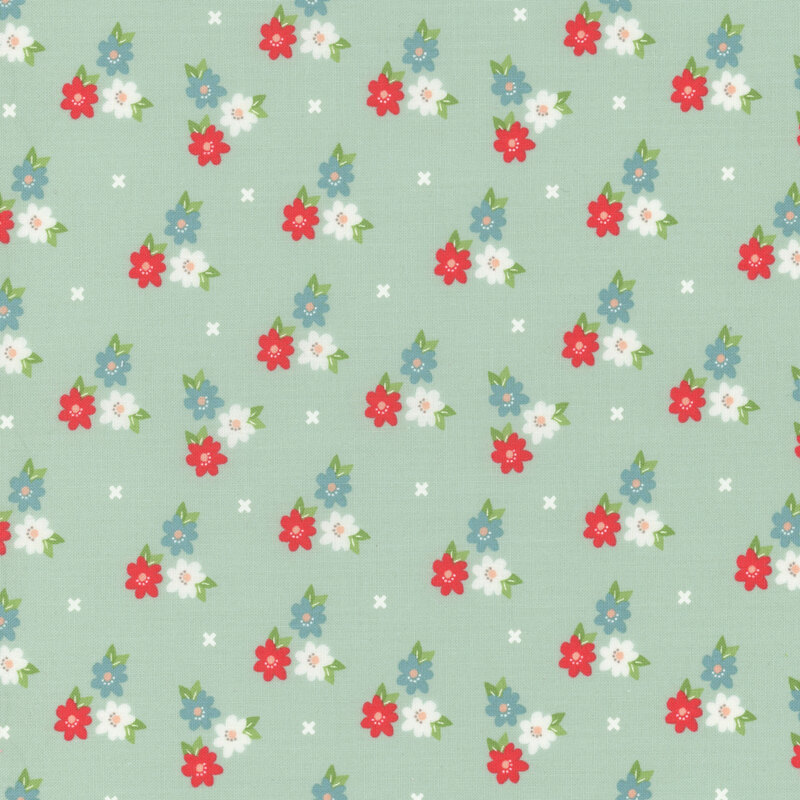 pale aqua fabric featuring clusters of flowers