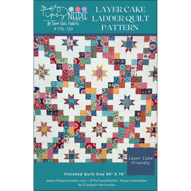 Front cover of pattern partially showing the completed quilt, an array of criss crossing patchwork squares with sawtooth stars in the center.