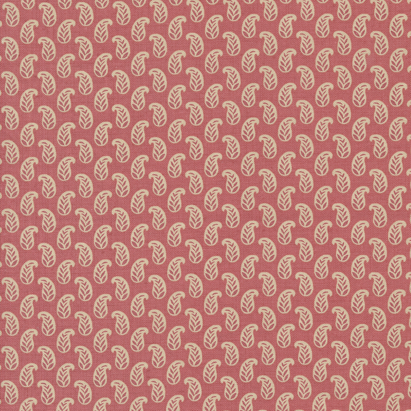 pink fabric featuring cream paisleys