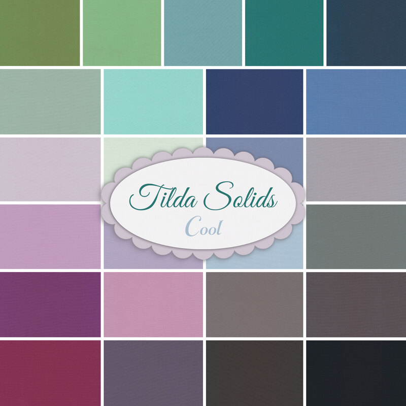 Collage of fabrics in Tilda solids fat quarter set - Cool
