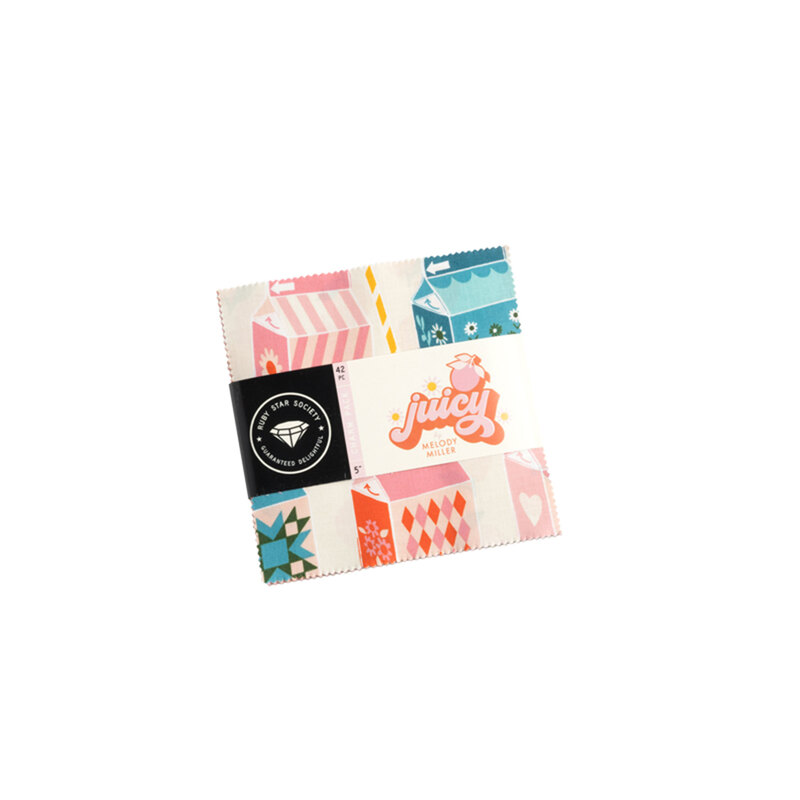 A Juicy Charm Pack bundle by Moda Fabrics against a white background