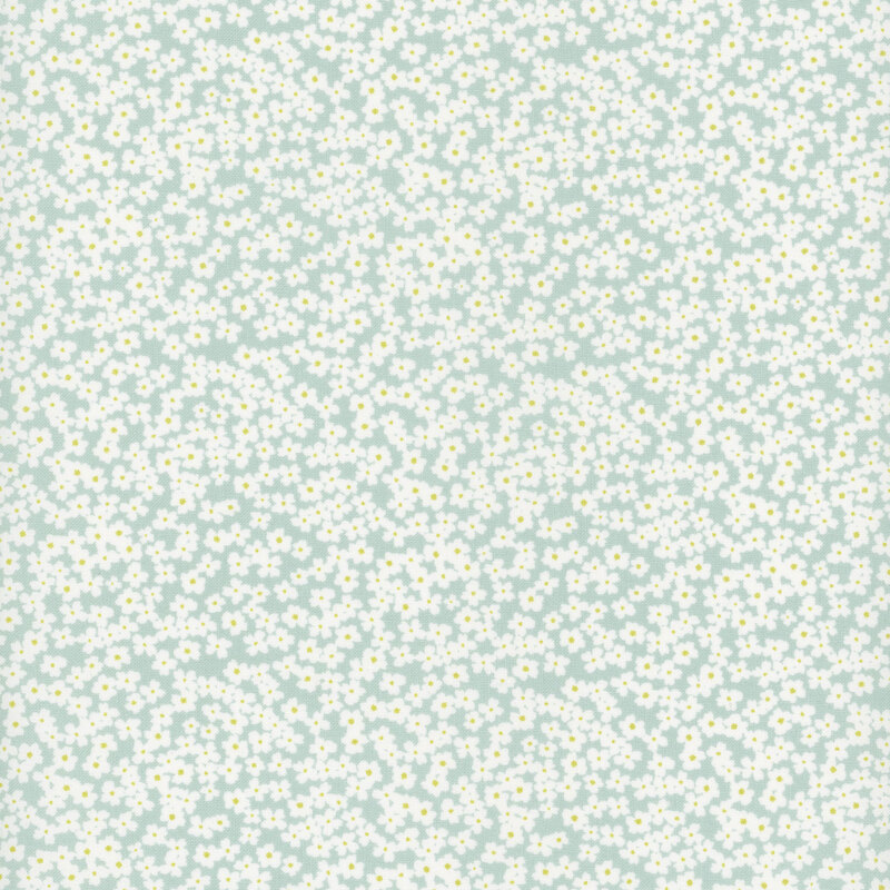 Sky blue fabric with small white flowers all over