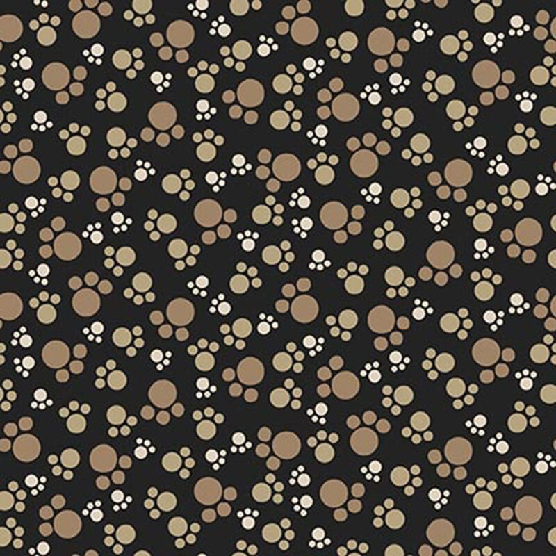Beige and brown paw prints on a black background.