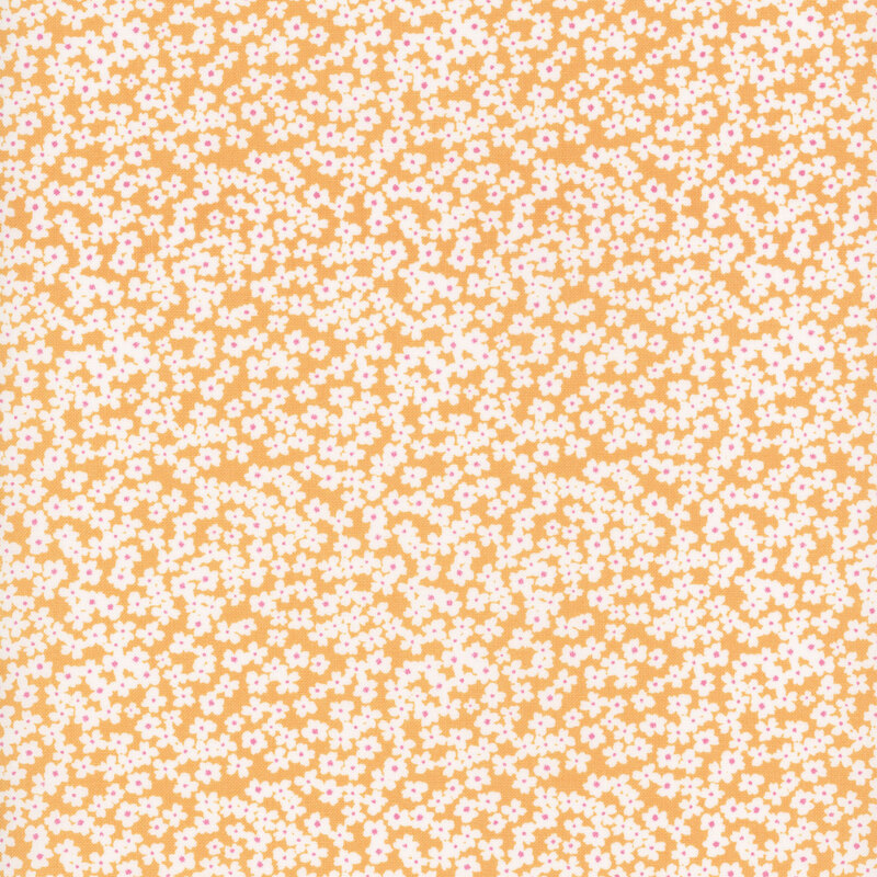 Bright orange fabric with small white flowers all over