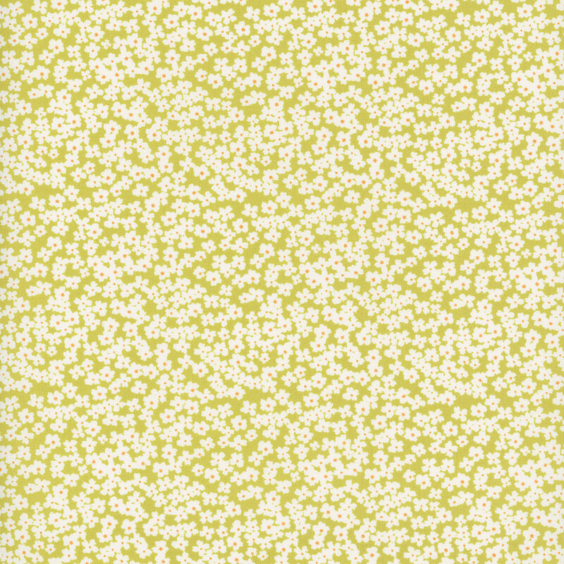 Bright green fabric with small white flowers all over