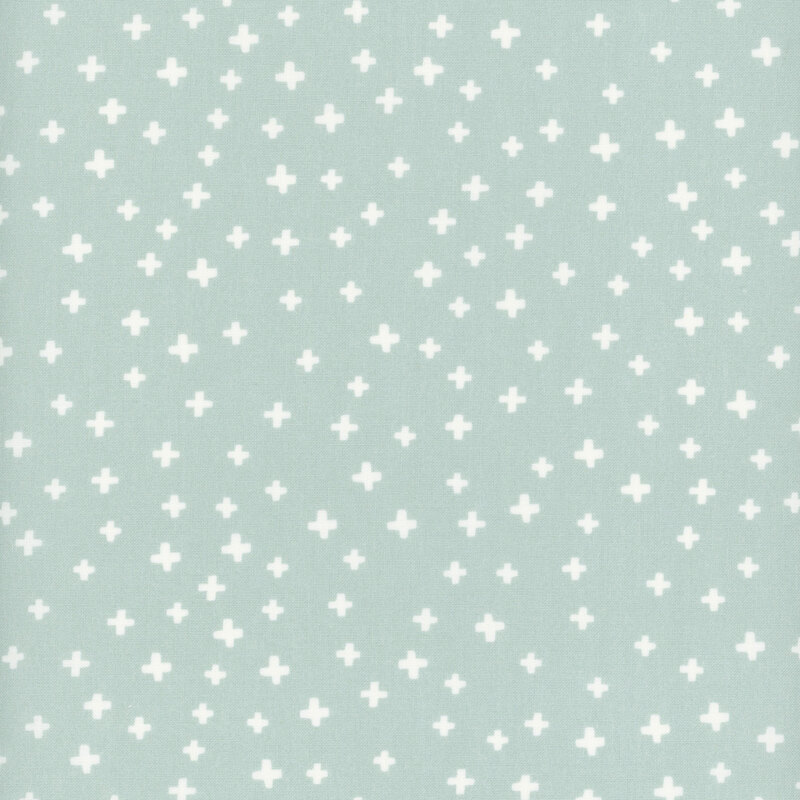 Sky blue fabric with white geometric plus signs in varying sizes