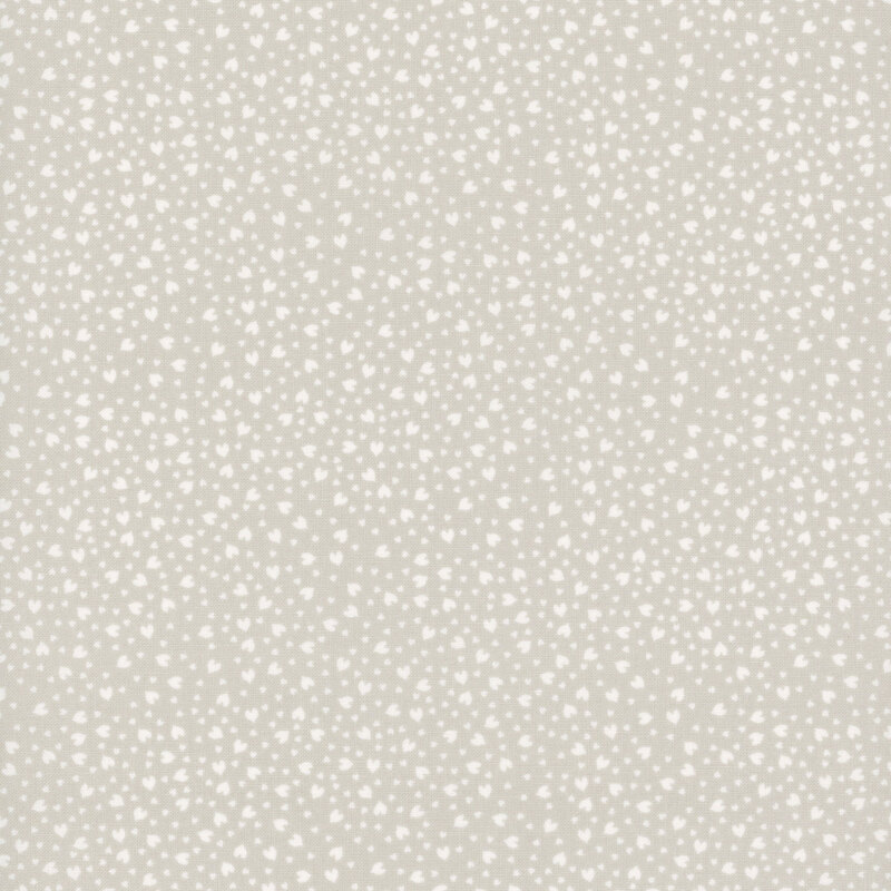 Medium gray fabric with small white hearts scattered throughout