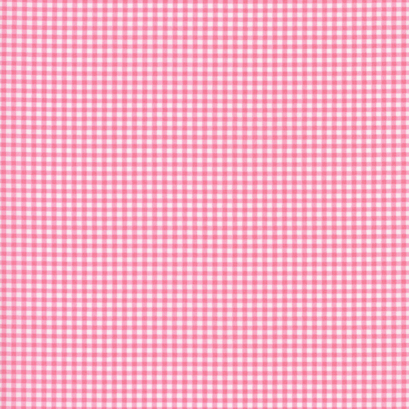 A bright pink and white gingham print fabric
