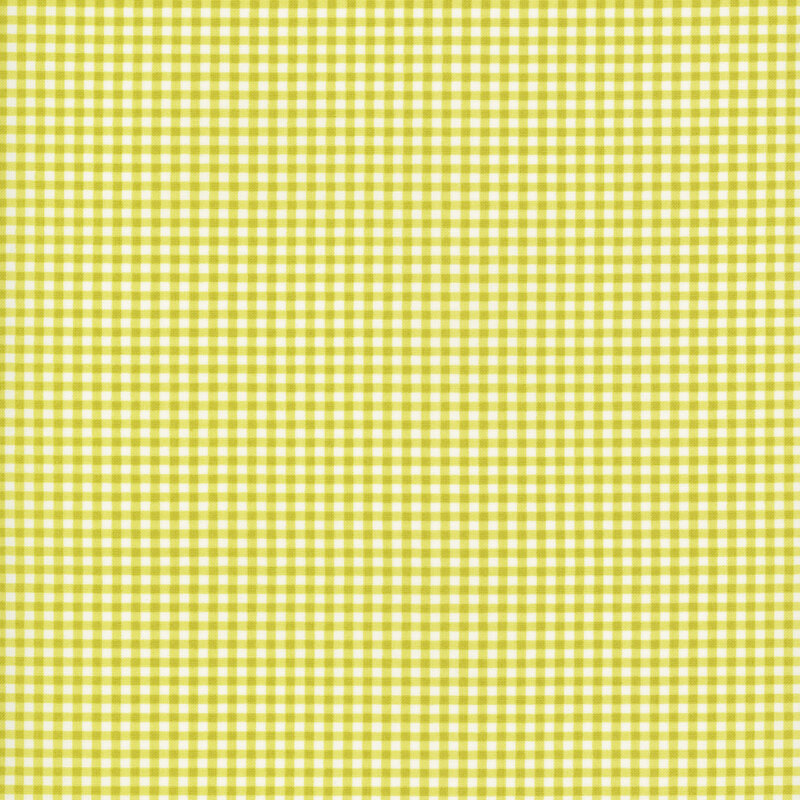 A bright green and white gingham print fabric