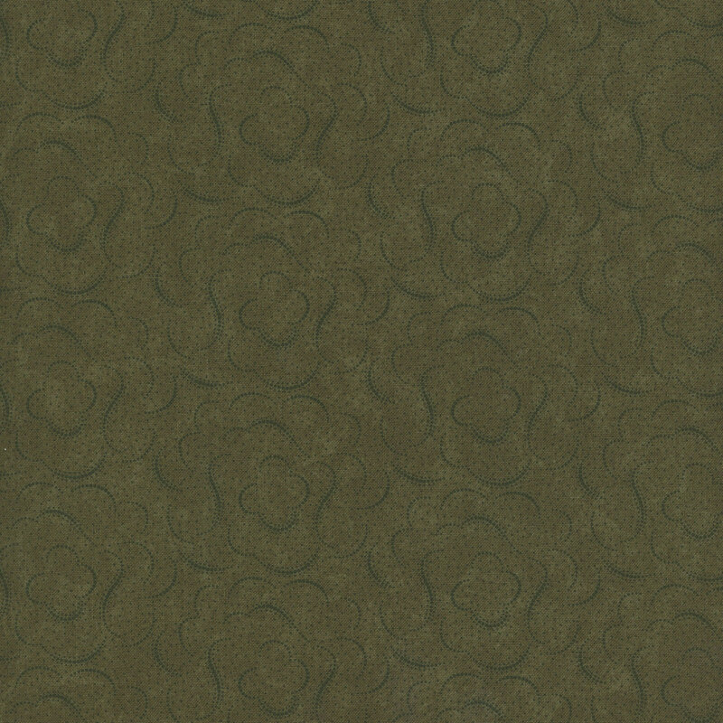 Tonal forest green fabric with swirled patterns, subtle pin dots, and a lightly mottled background