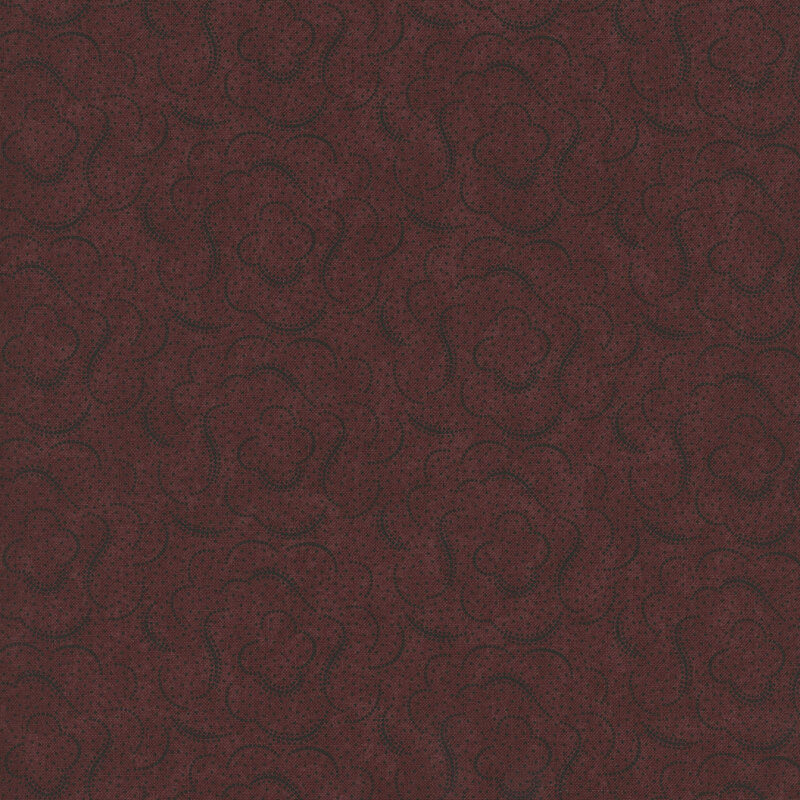 Tonal reddish brown fabric with swirled patterns, subtle pin dots, and a lightly mottled background