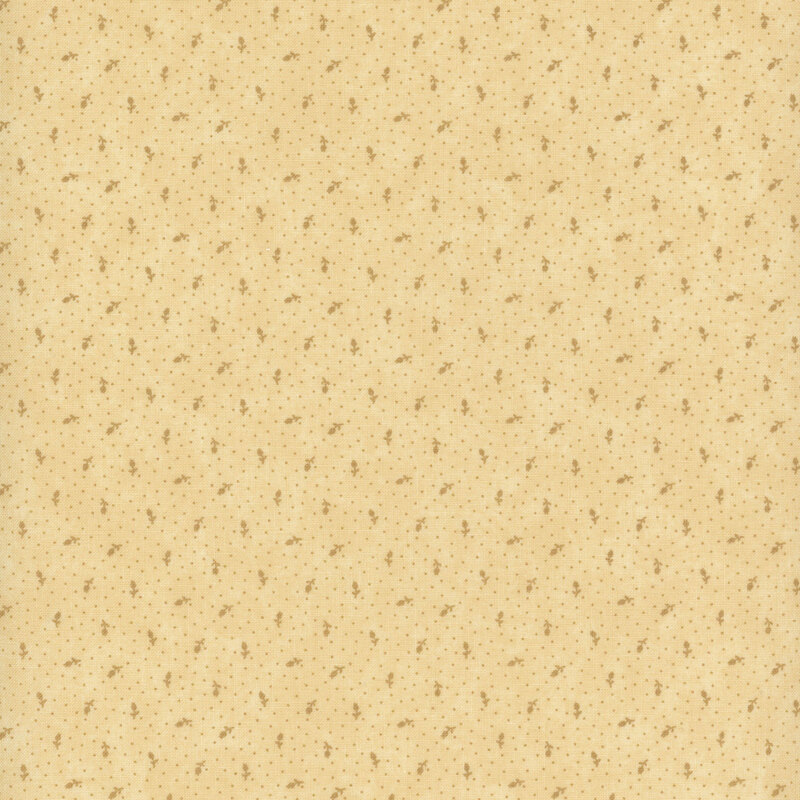 Tonal light tan fabric with ditsy florals and subtle pin dots against a lightly mottled background
