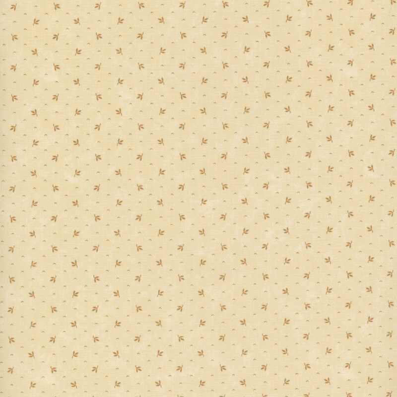 Cream-colored fabric with tan leaflets and dashes.