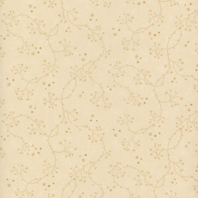 Cream-colored fabric with tan dashed vines and dots.