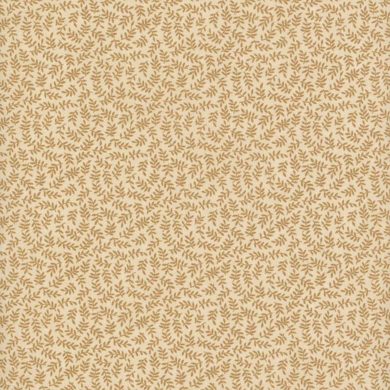 Cream-colored fabric with a packed pattern of tan leaflets.