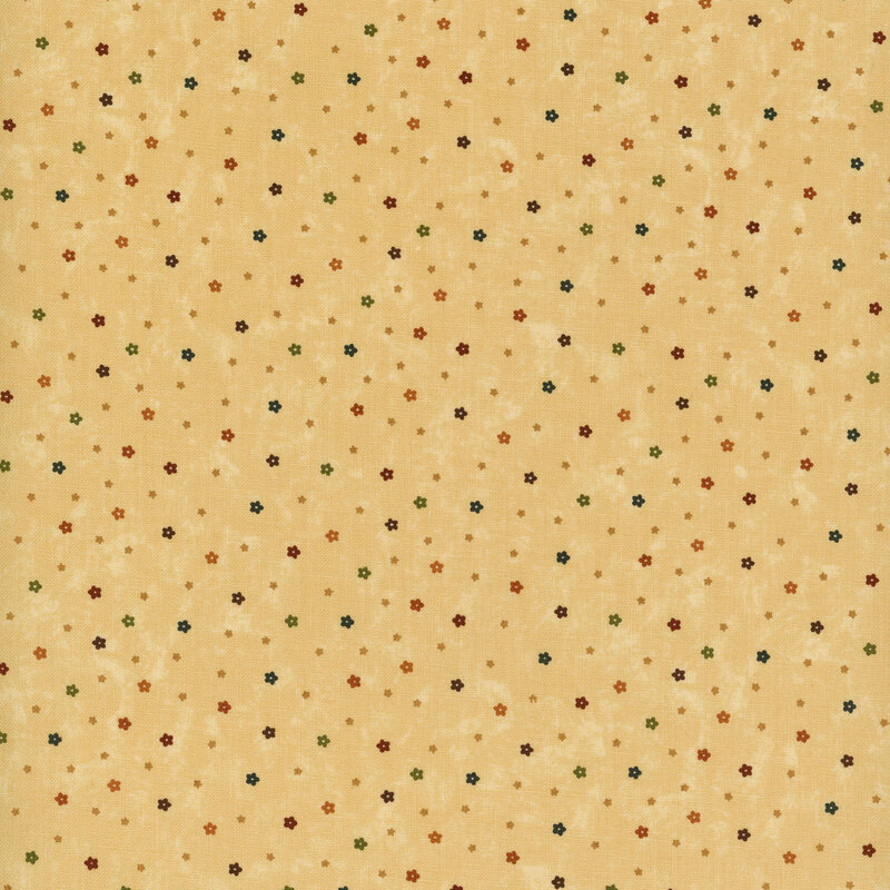 Tan fabric with tiny ditsy florals in a variety of colors throughout