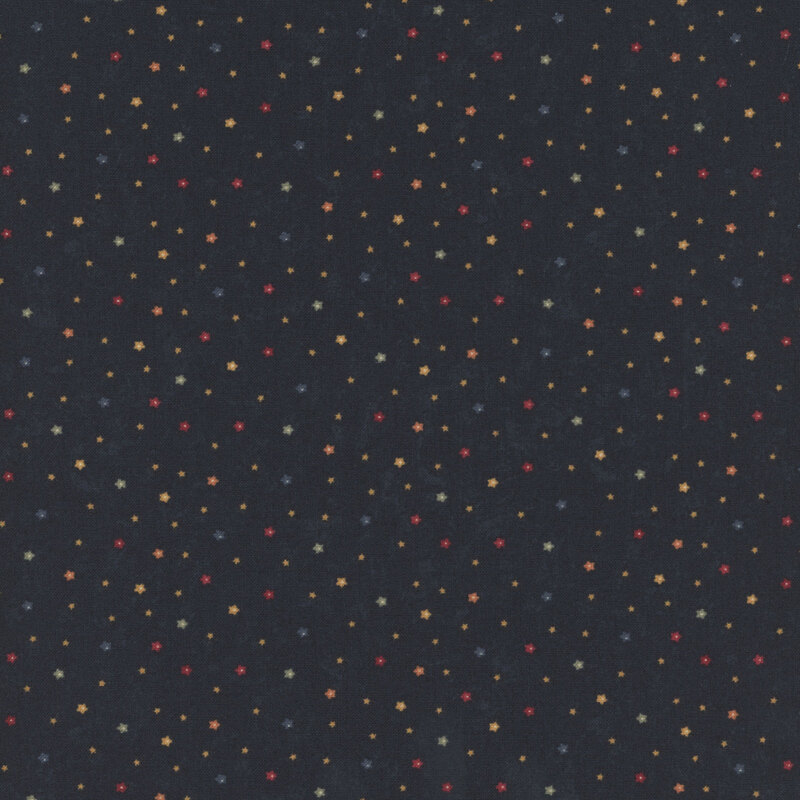 Navy blue fabric with tiny ditsy florals in a variety of colors throughout