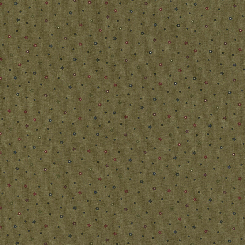 Forest green fabric with tiny ditsy florals in a variety of colors throughout