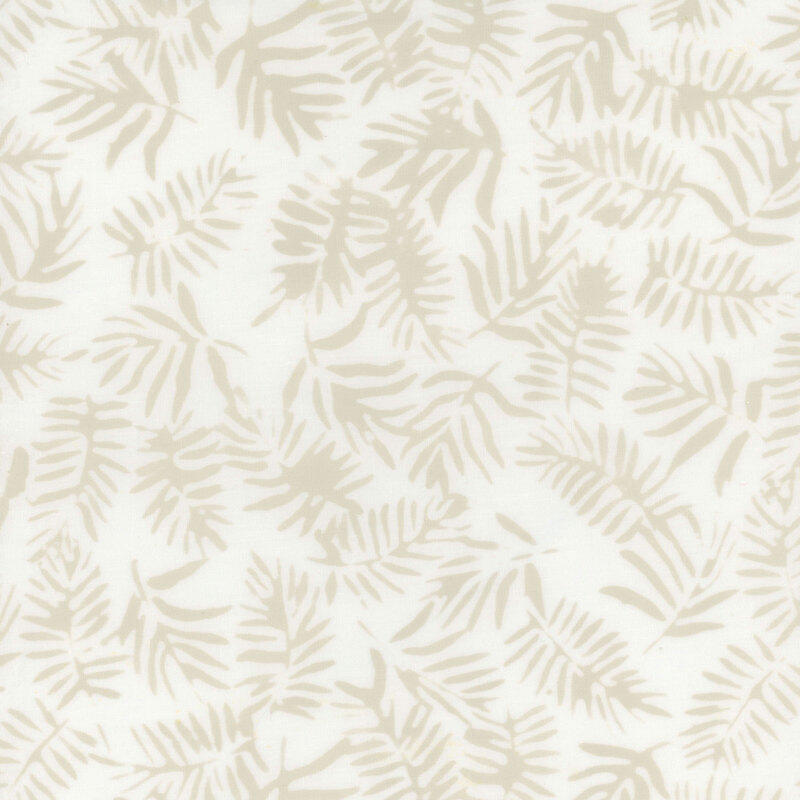 Cream fabric with gray mottled fern fronds.