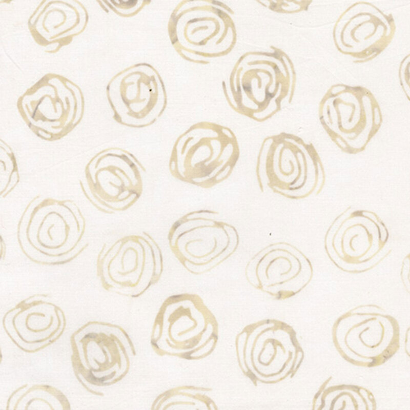 White fabric with cream and beige mottled scribbled dots.