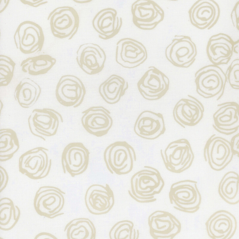 Cream fabric with gray mottled scribbled circular shapes