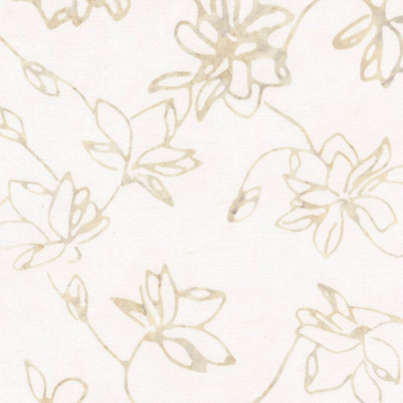 White fabric with cream and beige mottled lotus flowers.