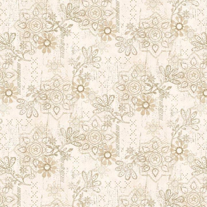 Cream fabric featuring a lovely design of floral elements